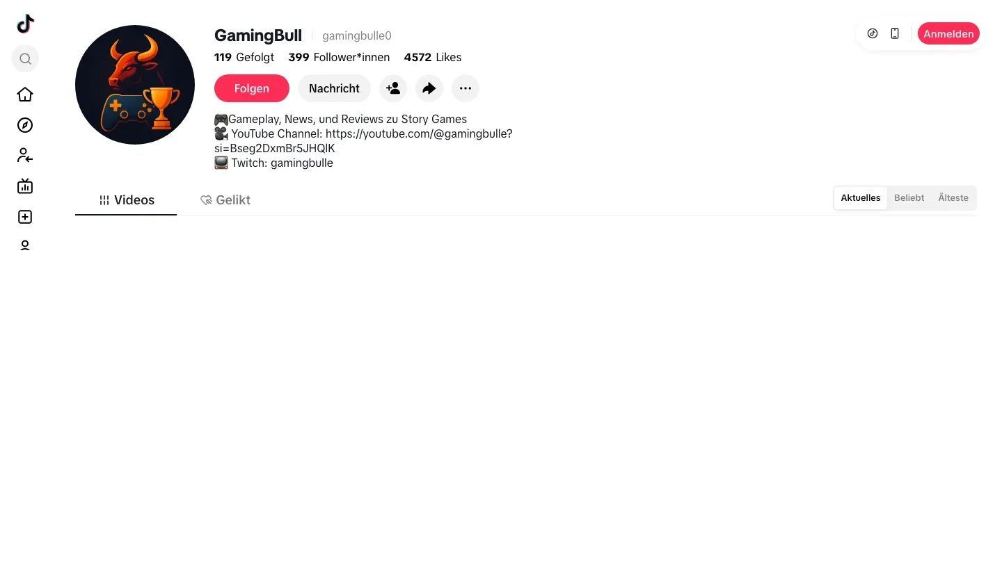 Screenshot der Gaming Bulle TikTok-Übersicht
